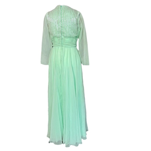 Vintage Jack Bryan Mint Green Beaded Sequin Evening Gown Dress SZ 12 Fairycore - Picture 4 of 14